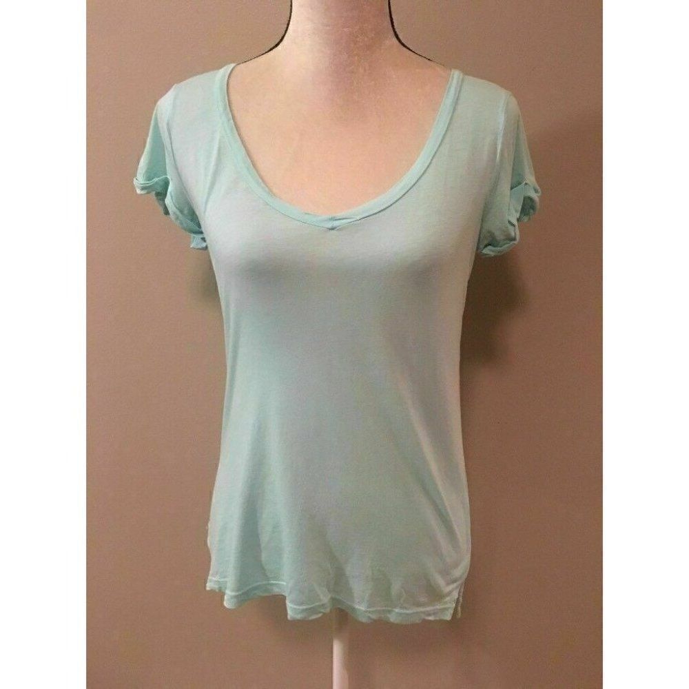 Splendid Womens Solid Light Sky Blue Short Sleeve Thin V Neck Top Xs